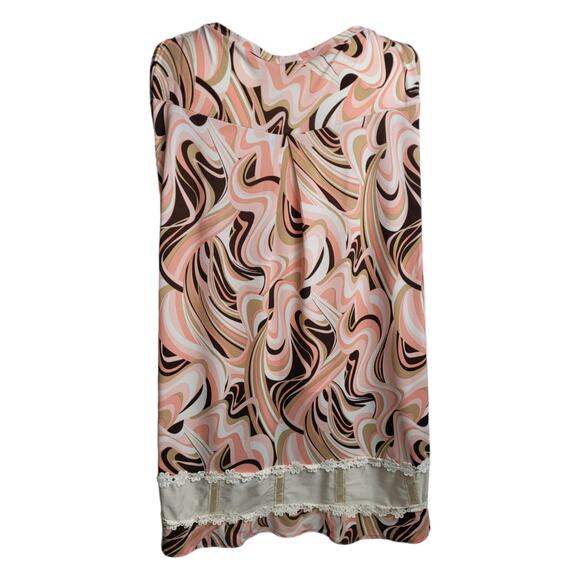 Vntg 1960s Psychedelic Pink Brown Lace Trim Night Shirt 1X Handmade MCM Sleep - Picture 4 of 6